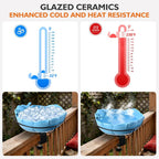 Glazed Ceramic Bird Bath for Deck Railing, 11 Inch Outdoor Deck Mounted Bird Baths Feeder Bowl with Adjustable Clamp, Easy Install Balcony Patio Birdbath for Outside Backyard Decoration, Blue