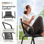 VINGLI PE Rattan Outdoor Dining Chairs Set of 2, Plastic Stackable Patio Chairs for Indoor, Porch, Restaurant, Garden, Black