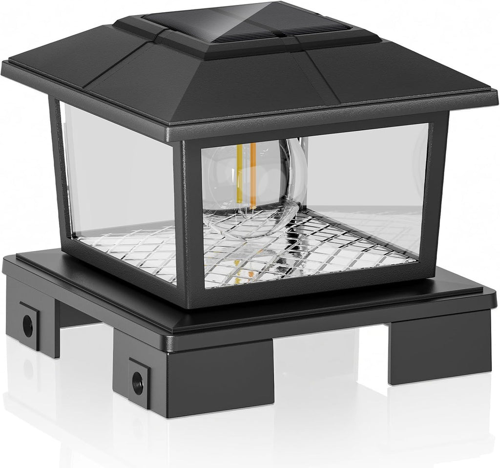 VOLISUN Metal Solar Post Cap Lights, Edison Bulb Light 1Pack,Black | Metal shell solar lamps with adjustable base 3.5x3.5-6x6 posts, warm & cool light for yard, fence, deck outdoor use