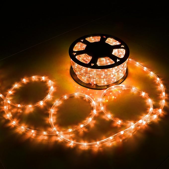50ft LED Rope Lights Outdoor, 360 LED Connectable and Flexible Tube Lights with 8 Modes, Waterproof Indoor Outdoor LED Rope Lighting for Deck, Garden, Pool, Patio, Party, Holloween Decoration (Orange)