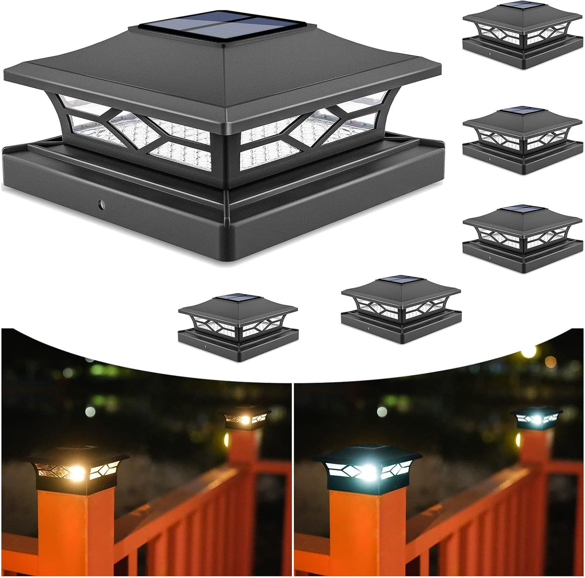 volisun 6pack solar post cap lights, 2 color, main product view