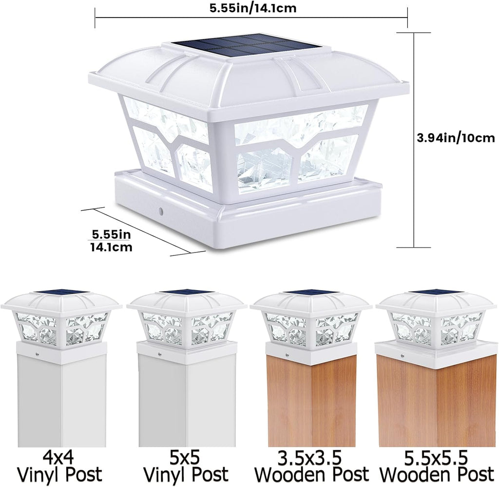 SIEDiNLAR Solar Post Cap Lights Outdoor 2 Modes, 4 Pack, White, Warm/White | Fence Post Lights, 8 LEDs for 4x4, 5x5 & 6x6 Vinyl/Wood Posts, Solar-Powered Waterproof for Patio, Deck, Garden & Yard Decor