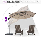 PURPLE LEAF 10 Feet Patio Umbrella with Base and Cover Round Outdoor Cantilever Umbrella Aluminum Offset Umbrella with 360-degree Rotation for Garden Deck Pool Patio Beige