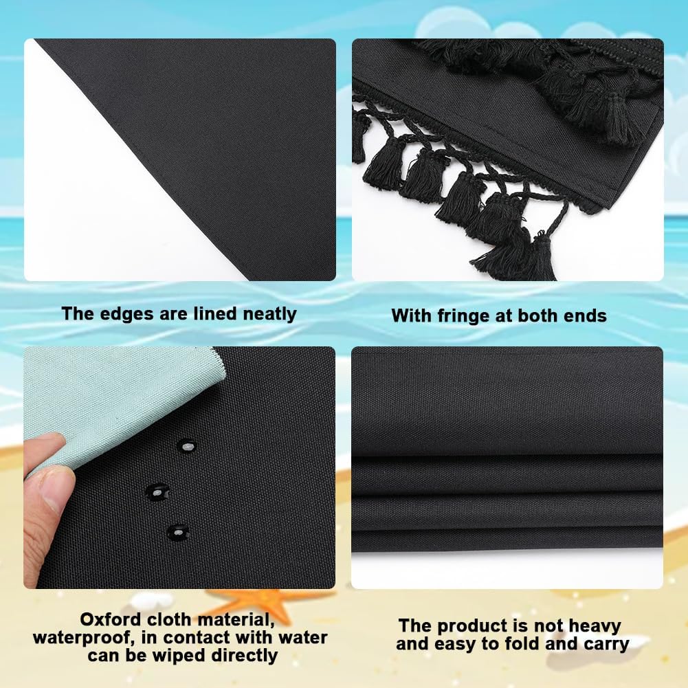 GORGECRAFT 1pc Beach Sling Chair Replacement Canvas 47.2x17.3 Inch Lounge Chair Replacement Fabric with Fringe Black Chair Fabric Reclining Sling Replacement for Sunbathing Courtyard Patio Outdoor