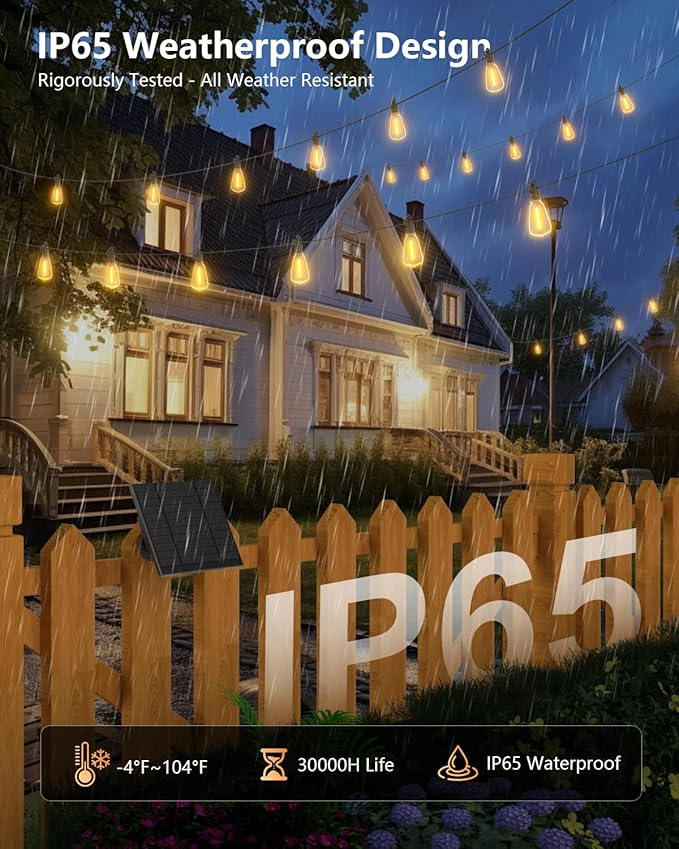 Brightown 175FT Solar String Lights Outdoor Waterproof with Remote, 56+2 LED Shatterproof Bulbs, Dimmable & Timable, 3 Light Modes - Commercial Grade Patio Lights for Garden Backyard Party Decor
