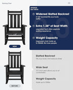 KINGYES Oversized Outdoor Rocking Chair Set of 6, All-Weather Patio Rocking Chairs for Porch, HDPE Outdoor Patio Rockers with High Back & Wide Seat for Garden, Lawn, Black
