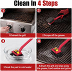Grill Brush Bristle Free with Scraper and 2 Replacement Heads | grill cleaning brush,grill cleaner brush,grill brush for outdoor grill,grill rescue brush with heat resistant gloves