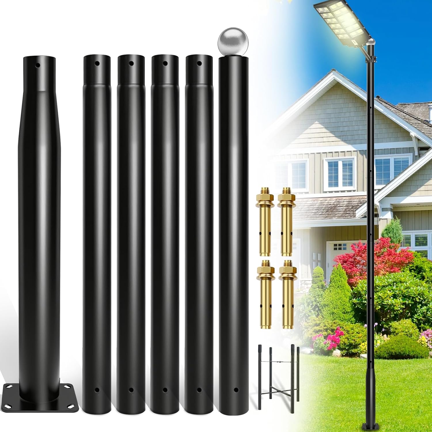 Street Light Pole 20Ft Tall-Outdoor Adjustable Metal Street Lamp Post, Outdoor Light Pole for Parking Lot, Patio, Street, Backyard, Exterior House