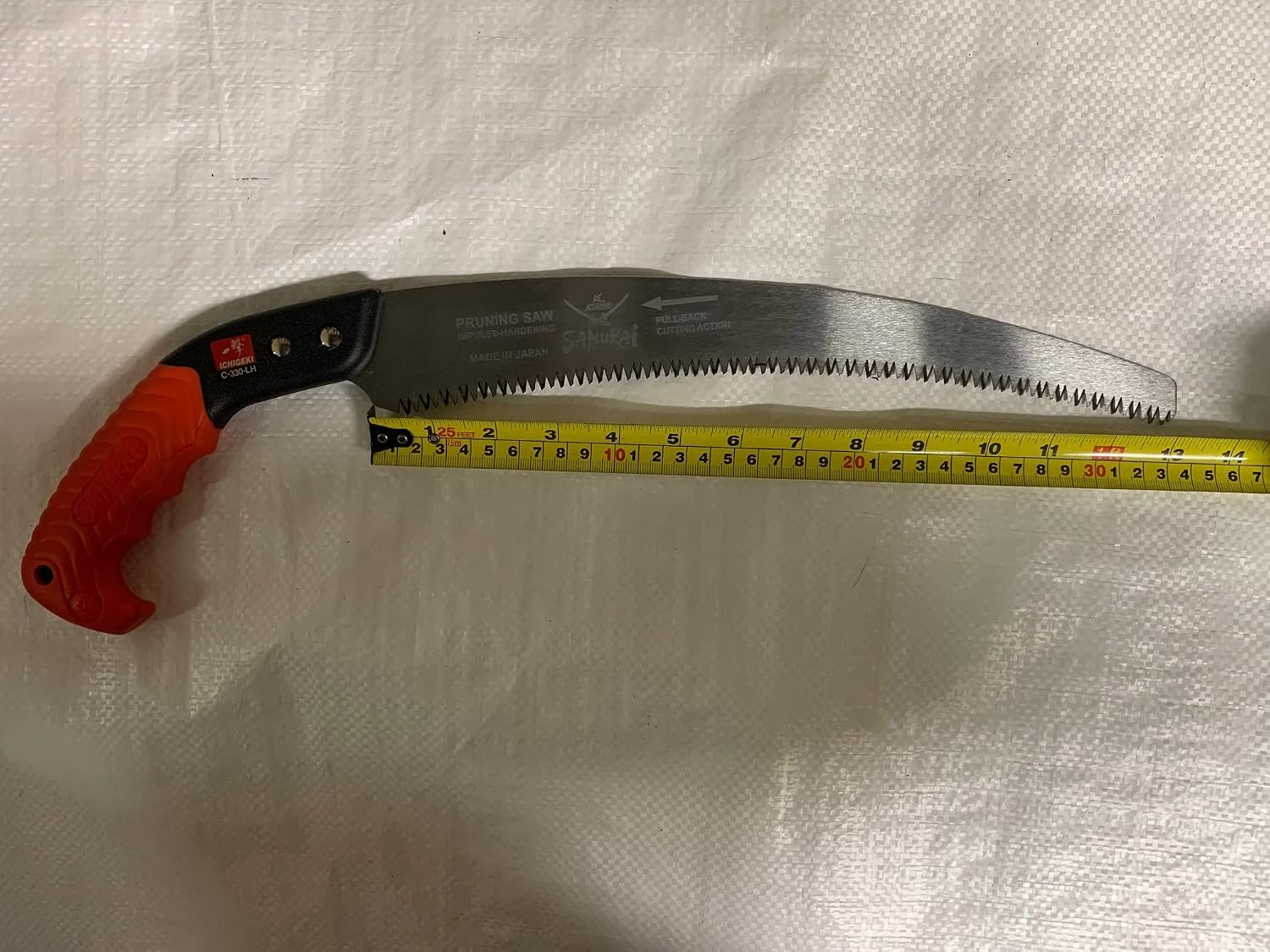 Kanzawa Samurai Ichigeki Pruning Saw 330mm C-330-LH with Ergo Grip (Orange) w/sheath Made in Japan