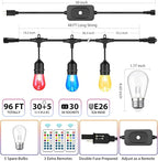 Mlambert 96Ft(2x48ft) Outdoor Patio Lights, RGB Dimmable Cafe String Lights with 30+5 Commercial Grade LED Edison Bulbs for Yard Balcony-Black 2 Pack