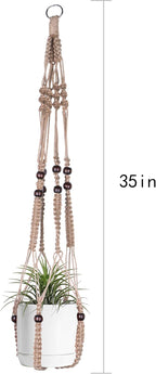 Macrame Plant Hanger Indoor Hanging with Wood Beads Macrame Planters No Tassel for Indoor Outdoor Boho Home Decor 35 Inch (Brown, 1pc)