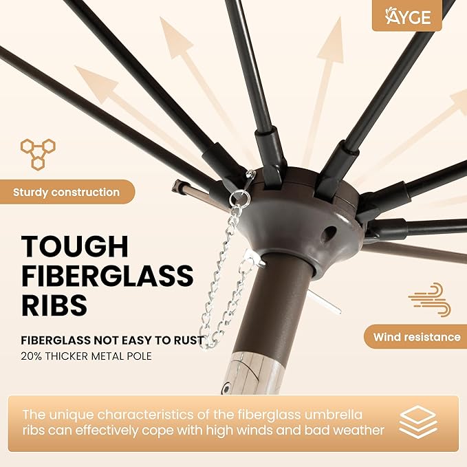 Ayge 9FT Large Outdoor Patio Umbrella Market Table Umbrella-UV Resistant, Easy Push Button Tilt and Crank, 8 Sturdy Fiberglass Ribs Heavy-Duty Pool Umbrella for Deck, Backyard,Garden,Yellow