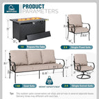 MFSTUDIO 7 Seats Metal Patio Furniture Sets, 6 Pieces Outdoor Sectional Sofa Conversation Set with 2 x Swivel Chairs, 2 x Fixed Chairs, 1 x 3-seat Sofa and 1 x 45 inches Rectangular Fire Pit Table