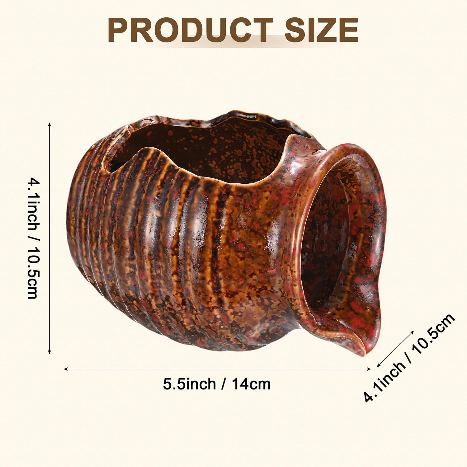M METERXITY Ceramic Garden Fountain Spitter, Clay Pot Ecological Tank for Pond/Backyard Water Feature/Cave Waterfall/Landscaping, DIY Water Flow Jar Hydroponic Vase [5.5in, Iridescent Red]