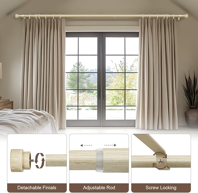 2 Pack Antique White Curtain Rods for Windows 48 to 84 Inches Heavy Duty Adjustable 1" Diameter Window Rod with Decorative Finials for Bedroom Living Room Kitchen Outdoor Farmhouse