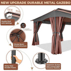 COBIZI Gazebo 12x20 Heavy Duty Gazebos with Curtain and Netting Outdoor Gazebo Canopy Double Roof Patio Gazebos with Metal Steel Frame for Patio, Deck, Backyard-Brown
