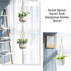 Mkono Macrame Plant Hangers Set of 4 Indoor Hanging Planter Basket Wall Decorative Flower Pot Holder with 4 Hooks for Indoor Outdoor Home Decor Gift Box, Ivory
