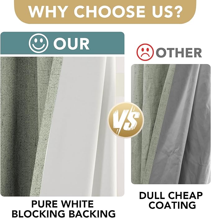 H.VERSAILTEX Linen Blackout Curtains Durable Thick Textured Linen Look 100% Blackout Patio Door Curtain Anti Rust Grommet Extra Wide Sliding Door Curtain Panel, W100 x L96 inch - Sage