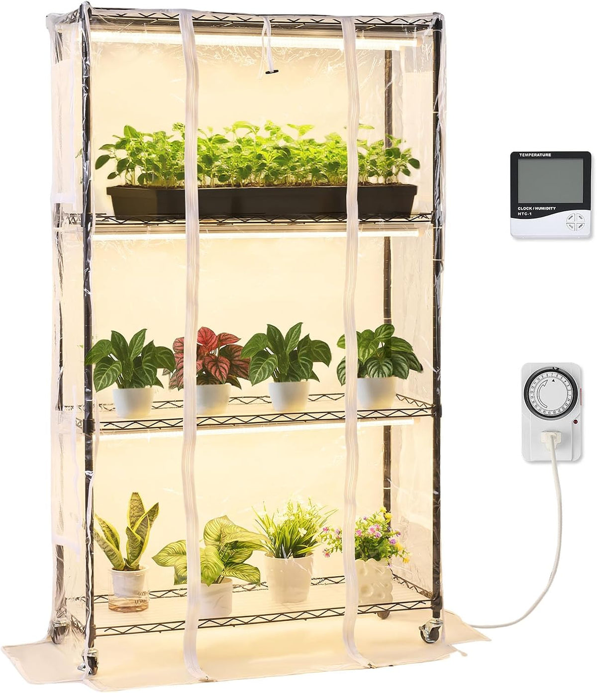 vevor indoor greenhouse with grow light, 59 in, main product view