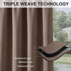 RYB HOME Outdoor Curtains 108 inches Long - Waterproof Privacy Blackout Indoor Outdoor Deck for Patio Door Canopy Divider Backdrop Lanai Pavilion Pergola, W 84 x L 108, 1 Pc, Mocha