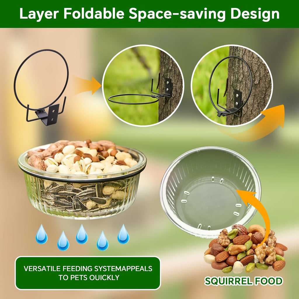 Tree Fence Squirrel Feeder, Outdoor Wild Squirrel Bird Wild Table, Backyard Transparent Glass Chipmunk Feeder, Strong and Ornamental, with Drainage Holes and Corn Support Squirrel Feeder