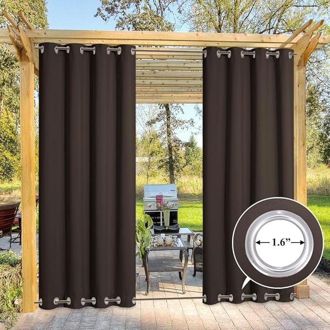 NICETOWN Outdoor Curtain 95 Long for Patio Waterproof, Thermal Insulated Blackout Curtain/Drape with Grommets on Top and Bottom for Indoors and Outdoors (1 Piece, 52 Inch by 95 Inch, Toffee Brown)