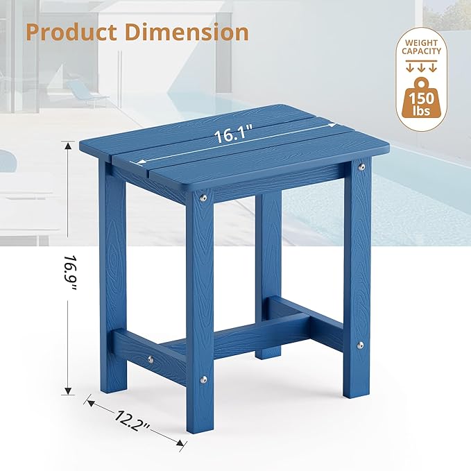LUE BONA Outdoor Side Table, HDPS Small Outdoor Table, Adirondack Side Table, Outside End Table for Patio, Porch, Deck, Weather Resistant/Easy Maintenance/Indoor or Outside Use, Navy Blue