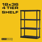 CENTREX CX 4-Tier Heavy Duty Plastic Storage Shelves that Support up to 150lbs/shelf, Organization and Storage, Weather-Resistant Design, Easy Assembly, 2 Pack, Black (53”H x 36”W x 18”D)