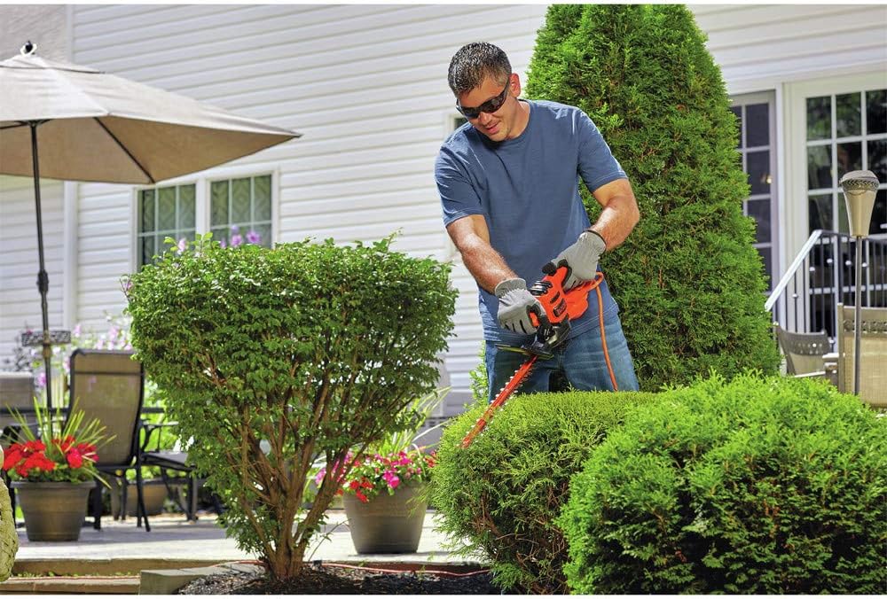 BLACK+DECKER Electric Hedge Trimmer, 17-Inch Corded 3.2 Amp, Dual Action, Reduced Vibration, Cleaner Cut, Lightweight, 3800 Cuts per Min (BEHT150)