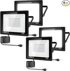 4Pack LED Flood Light Outdoor,100W LED Work Light 11000lm with 6FT US Plug,IP66 Waterproof Exterior Security Lights,6000K Daylight White Outside Floodlights Slim Design for Playground Yard