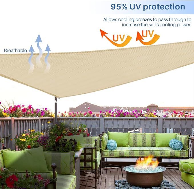 E&K Sunrise 2' x 2' x 2' Sun Shade Sail Triangle Canopy Shade Cover UV Block for Patio Backyard Garden Outdoor (Sand)