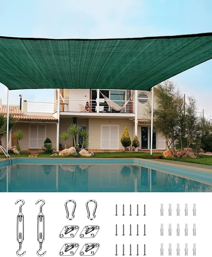 Quictent 185GSM HDPE Sun Shade Sail Canopy Green 98% UV-Blocked for Patio Outdoor Activities with Hardware Kits (24'x24')