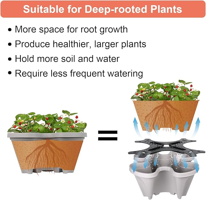 GameXcel Vertical Planter 5 Tier Stackable Planters Garden Planters Strawberry Herb Flower and Vegetable Planter Indoor Outdoor Gardening Pots with Removable Wheels and Tools