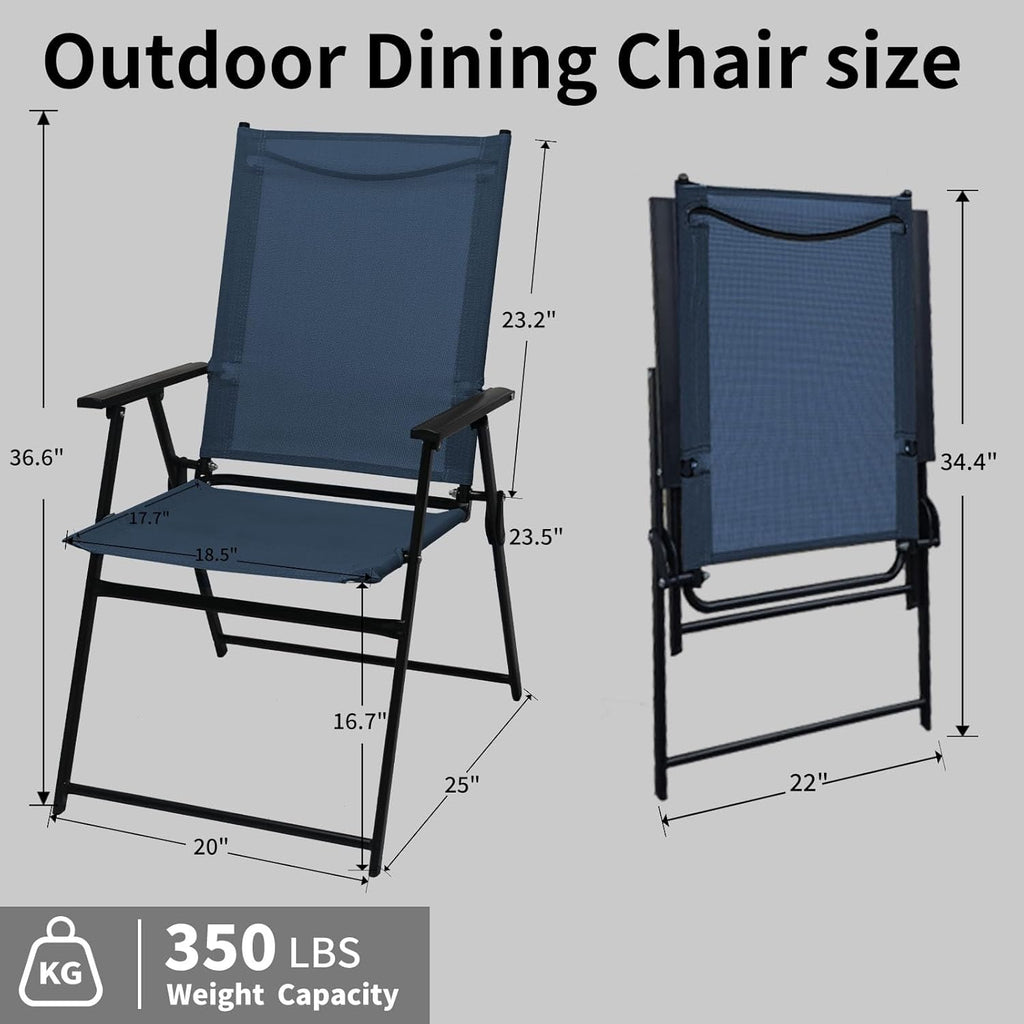 SHGJ&SOFT Patio Folding Chairs Set of 2, Portable Outdoor Chairs with Armrests, No Assembly Metal Frame for Lawn Garden Beach Backyard, Camping(Blue, 2pc)