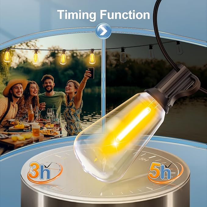 Outdoor String Led Patio Lights - 200Ft 60M Outside Waterproof Light with Remote Dimmable ST38 Shatterproof Bulb Hanging Outdoor Electric Lighting for Backyard Yard Gazebo Porch Party