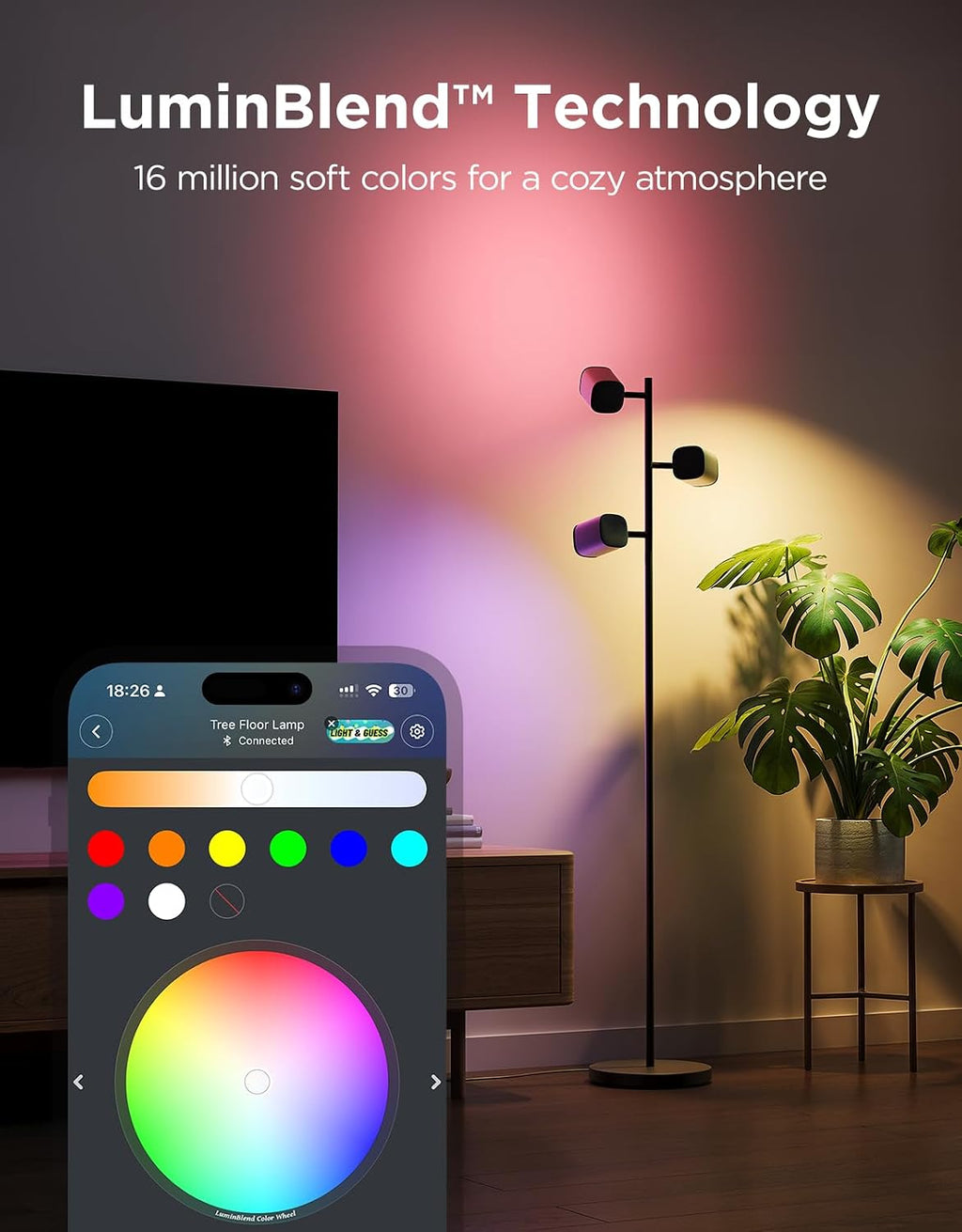 govee tree floor lamp with 3 rotatable lights, close-up detail