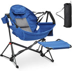 Ainfox Hammock Camping Chair with Footrest, Foldable Portable Rocking Chairs for Adults Outside Swinging Camp with Cup Holder Pillow for Outdoor Patio Poolside (Blue)