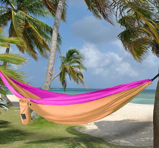 Gold Armour Camping Hammock - XL Double Hammock Portable Hammock Camping Accessories Gear for Outdoor Indoor with Tree Straps, USA Based Brand (Peach and Pink)