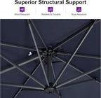 PURPLE LEAF 10 Feet Patio Umbrella with Base and Cover Round Outdoor Cantilever Umbrella Aluminum Offset Umbrella with 360-degree Rotation for Garden Deck Pool Patio Navy Blue