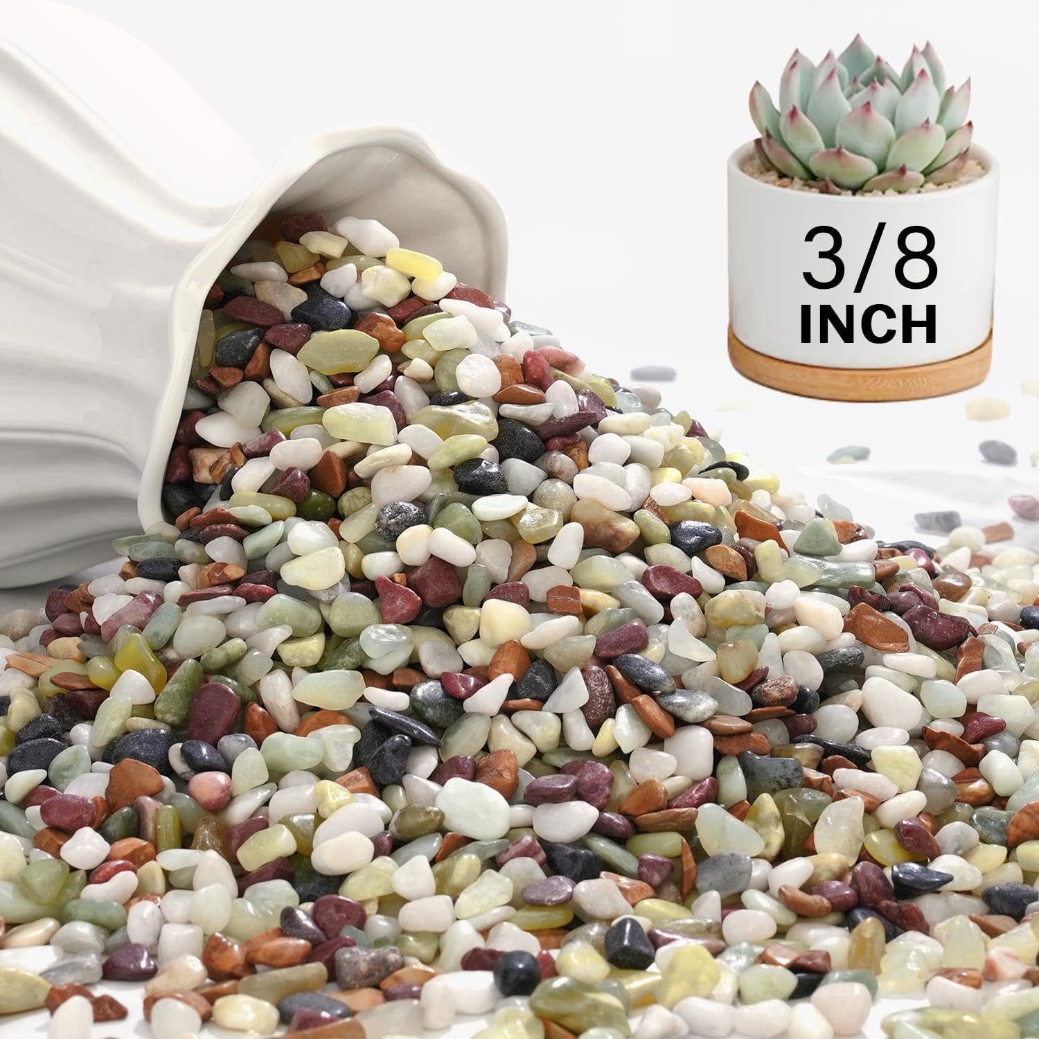 NUPICK 3 lbs Pebbles for Indoor Plants, 3/8 Inch Pea Gravel for Fish Tank | Polished Decorative Rocks for Succulent, Natural River Stones for Vases, Cactus, Landscaping, Bird Bath, Aquarium, Colorful
