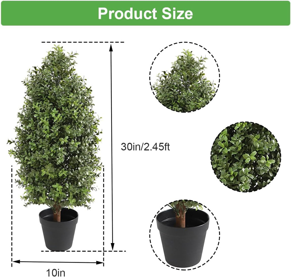 30" tall artificial boxwood topiary, 2 pcs outdoor, close-up detail