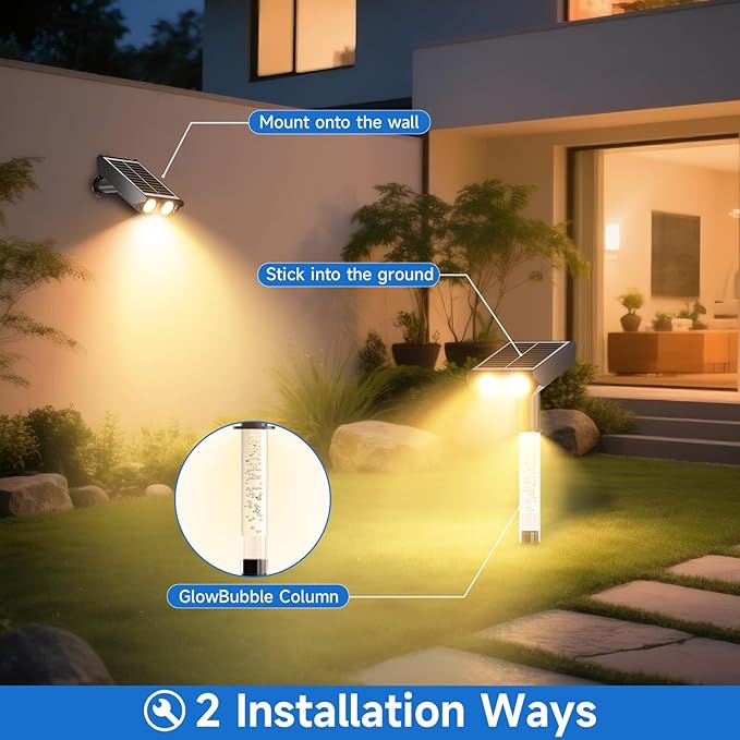 Solar Spot Lights Outdoor Adjustable Beam & PC Light Guide Column, 12 Pack Solar Lights Outdoor Waterproof IP65, 2 Modes & Auto On/Off Landscape Spotlights for Garden Yard Pathway Tree (Warm Yellow)
