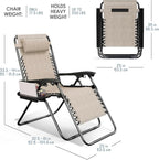 Nestl Zero Gravity Chairs Set of 2, Patio Lounge Chair Outdoor with Pillows & Cup Holder Trays, Adjustable Steel Mesh Reclining Camping Chair, Folding Patio Lawn Chair for Deck, Beach, Yard - Beige