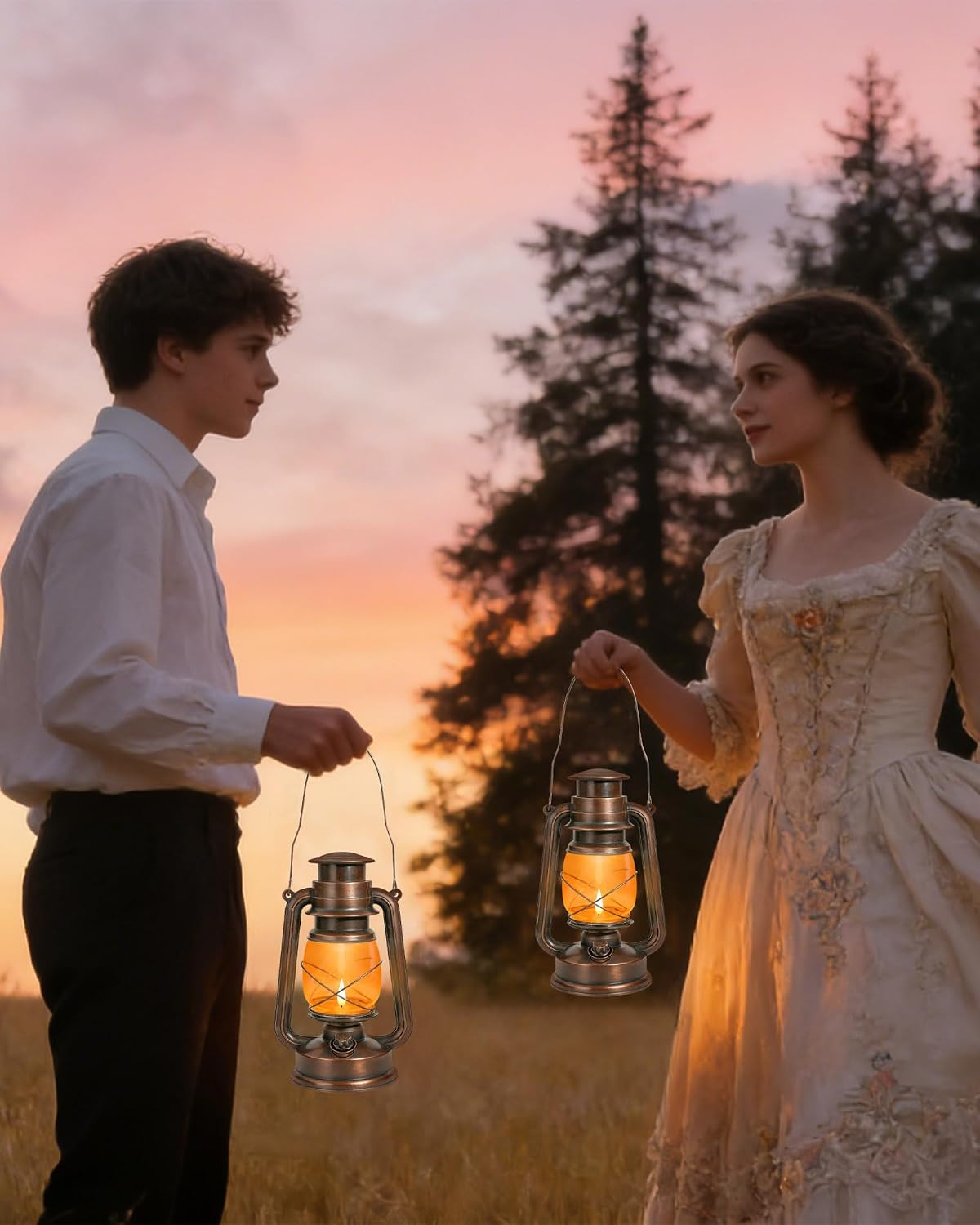 Double Mode Flame Retro Lantern, Battery Operated Vintage LED Candle Light, Adjustable Brightness, Waterproof IP65, Home, Garden & Camping Decor – 2 Pack