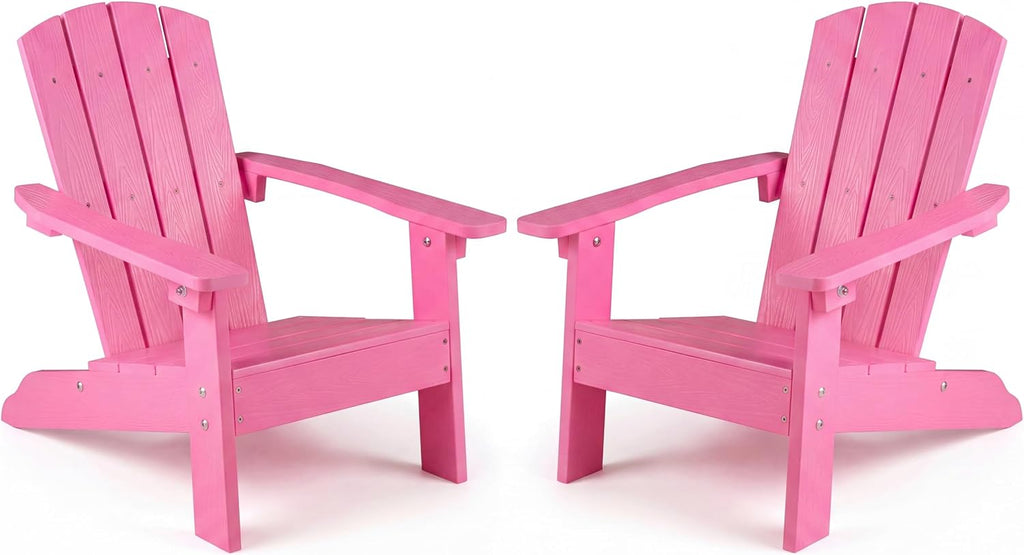 Costzon Kids Adirondack Chair, All-Weather HIPS Patio Chair with High Backrest, Armrests, Fire Pit Chair for Kids Ages 3-8, Indoor Outdoor Kids Patio Lounge Chair for Garden, Lawn, Yard (2, Pink)