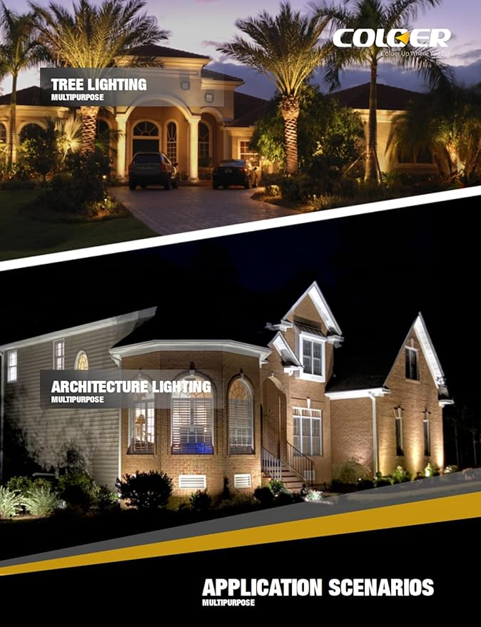 COLOER Brass Landscape Spotlights, 12 Pack Landscape Light Fixture with 5W Aluminum Housing MR16 LED Bulb 2700K 450LM, 12V AC/DC Low Voltage Outdoor Spot Lighting, Uplight for Garden and Patio(102B)