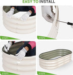 Galvanized Raised Garden Bed - 4×2×1ft (2 Packs) Planter Raised Beds for Gardening | Oval Metal Garden Planter Box with Safety Edging and Gloves for Vegetables Fruits and Flower (White)