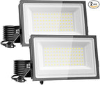 110W Flood Lights Outdoor, LED Work Light with Plug, Daylight White 6500K LED Flood Light, IP66 Waterproof Exterior Security Lights for Yard Garage Stadium 2 Pack