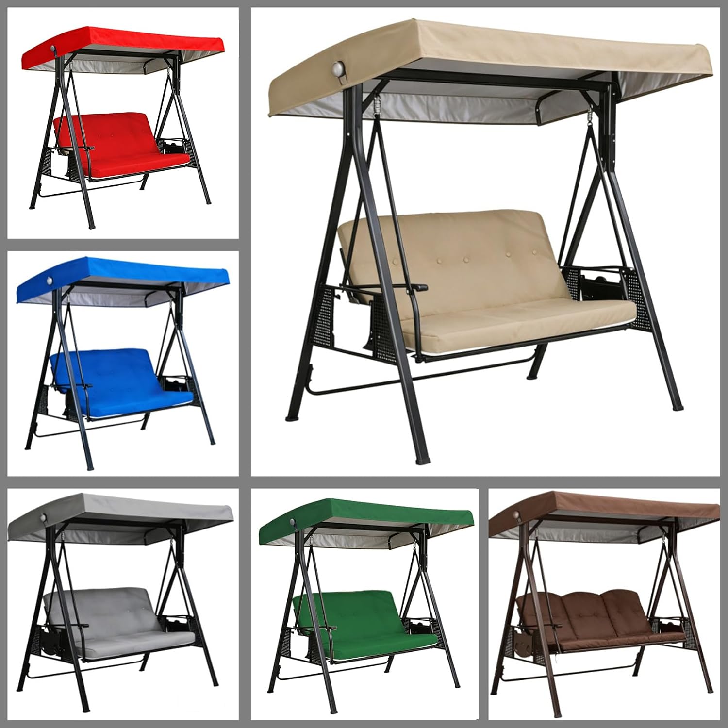 Swing Canopy Cover 3 Seater 75x47x7/8''(191 * 120 * 18/20cm), Waterproof Replacement Canopy for Swing Seat, Patio Hammock Swing Top Cover, Garden Furniture Cover,Gray