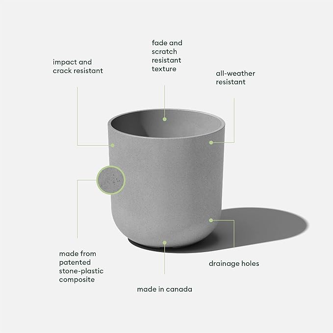 Veradek Round Lima Plastic Planter Pots for Indoor/Outdoor Garden Use, Gray, Suitable for Small to Large Succulent Plants, Flowers, Modern Interior Plants
